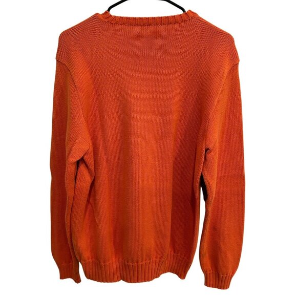 Polo By Ralph Lauren Orange Cotton Knit Crewneck Sweater Green Logo Size L - Picture 2 of 10